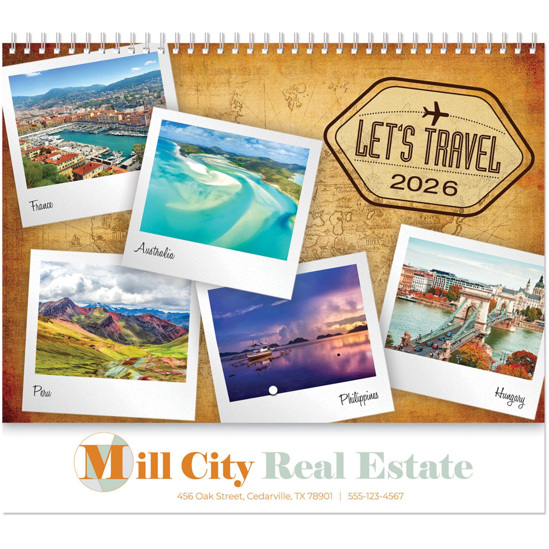 Full Color Let's Travel Spiral Wall Calendar