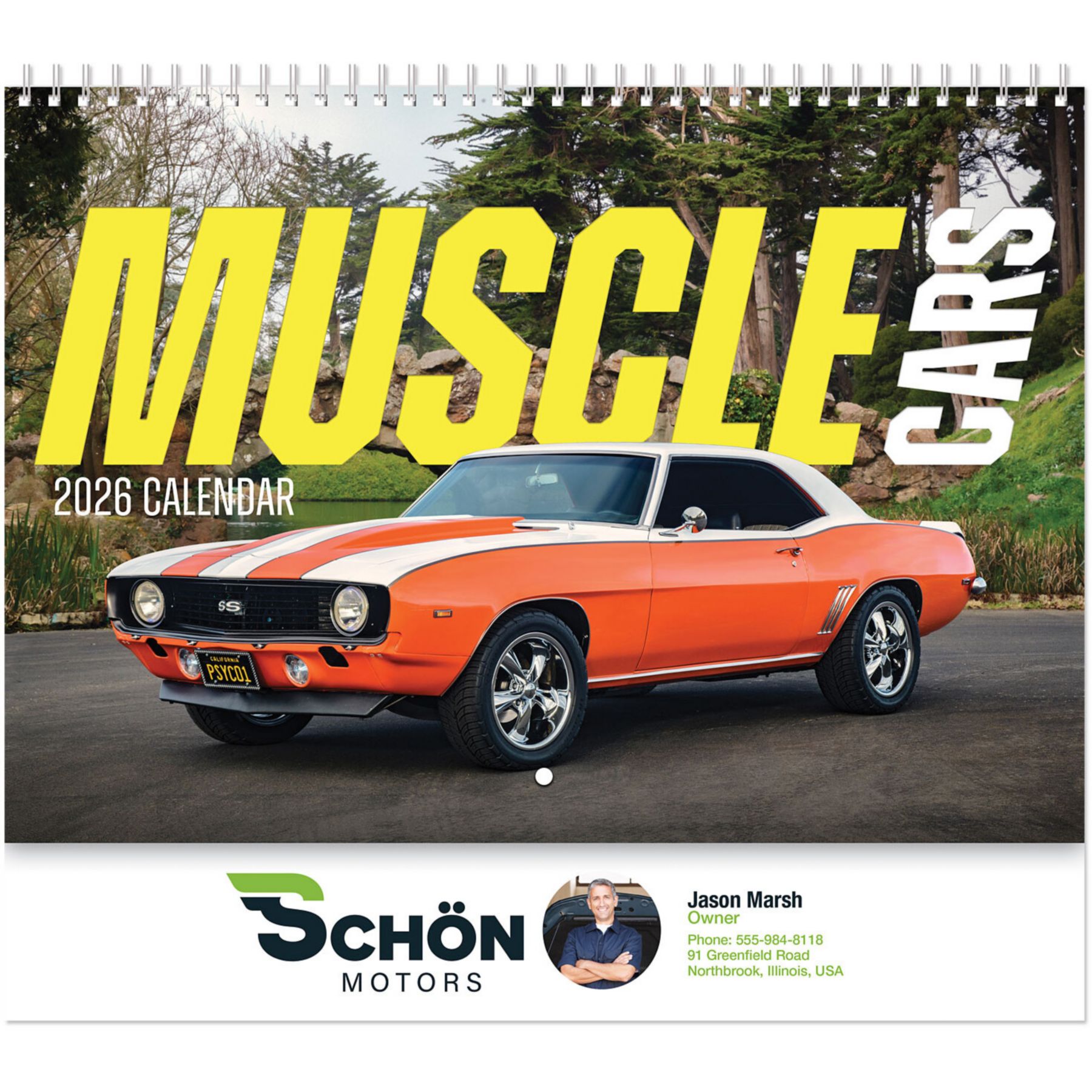 Full Color Muscle Cars Spiral Wall Calendar