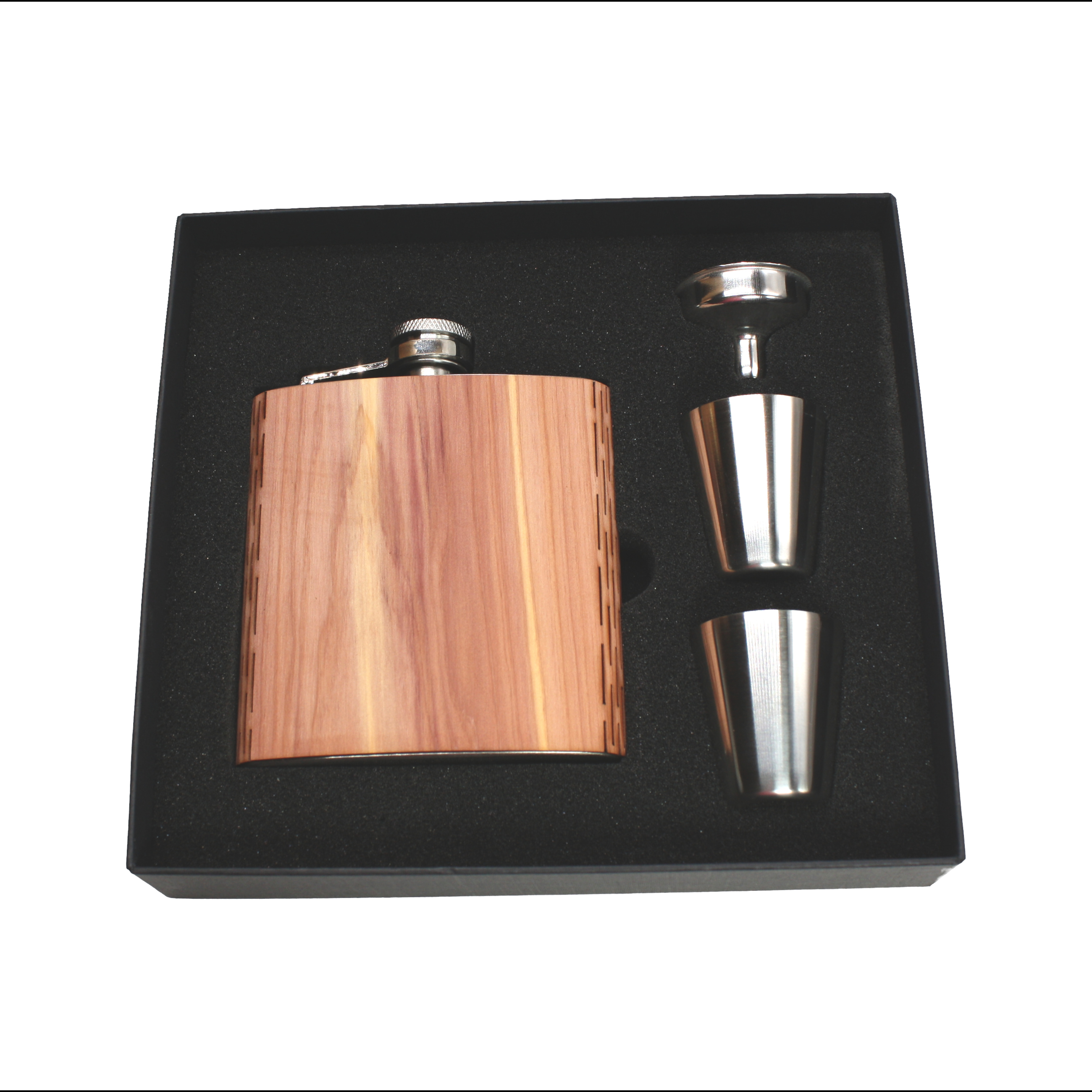 6 Oz. Wooden Hip Flask & Gift Box with Stainless Steel Accessories (CORVALIS)