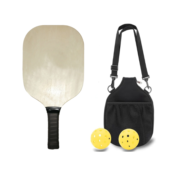 Wooden Pickleball Paddle & Ball Set W/ Shoulder Bag