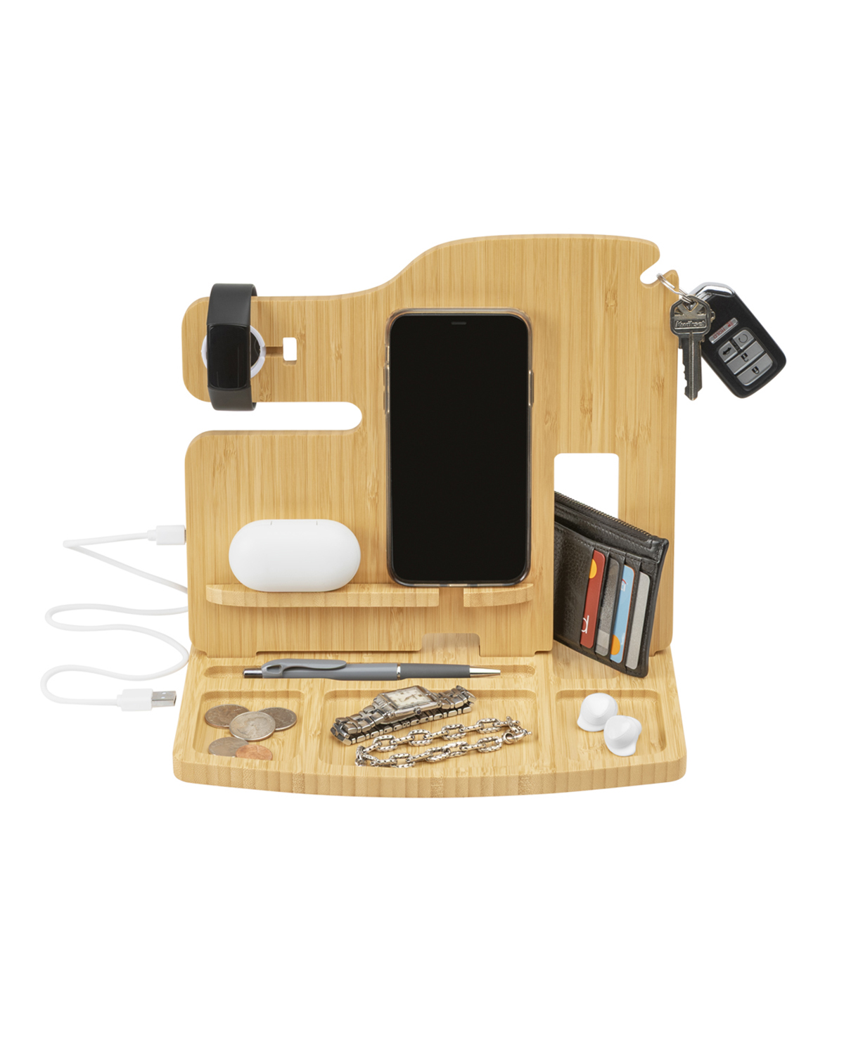 Portia Bamboo Charging Valet Station