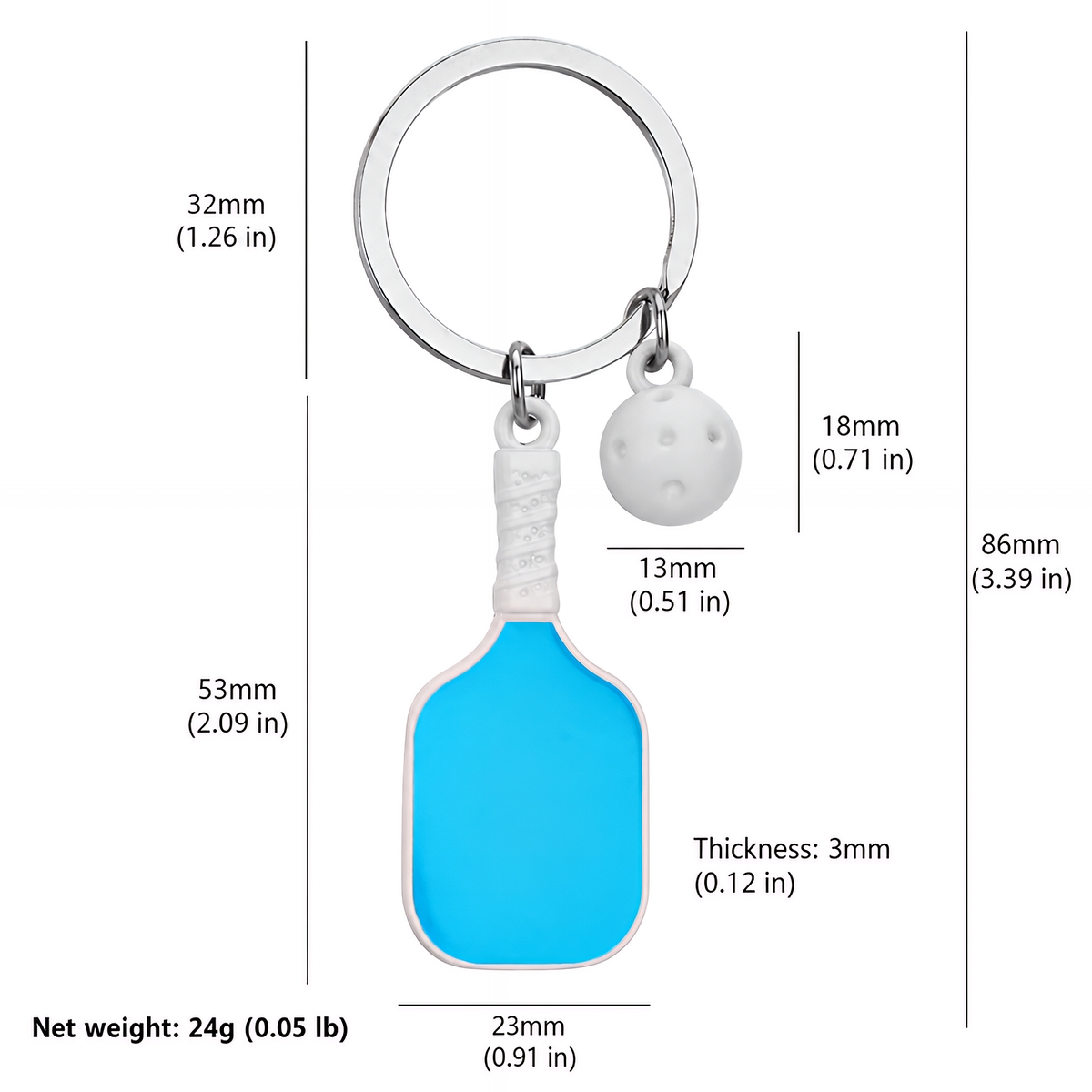 3" Metal Pickleball Keychain