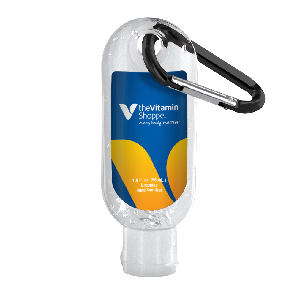 1.9 oz. Clear Sanitizer in Clear Bottle with Carabiner 1