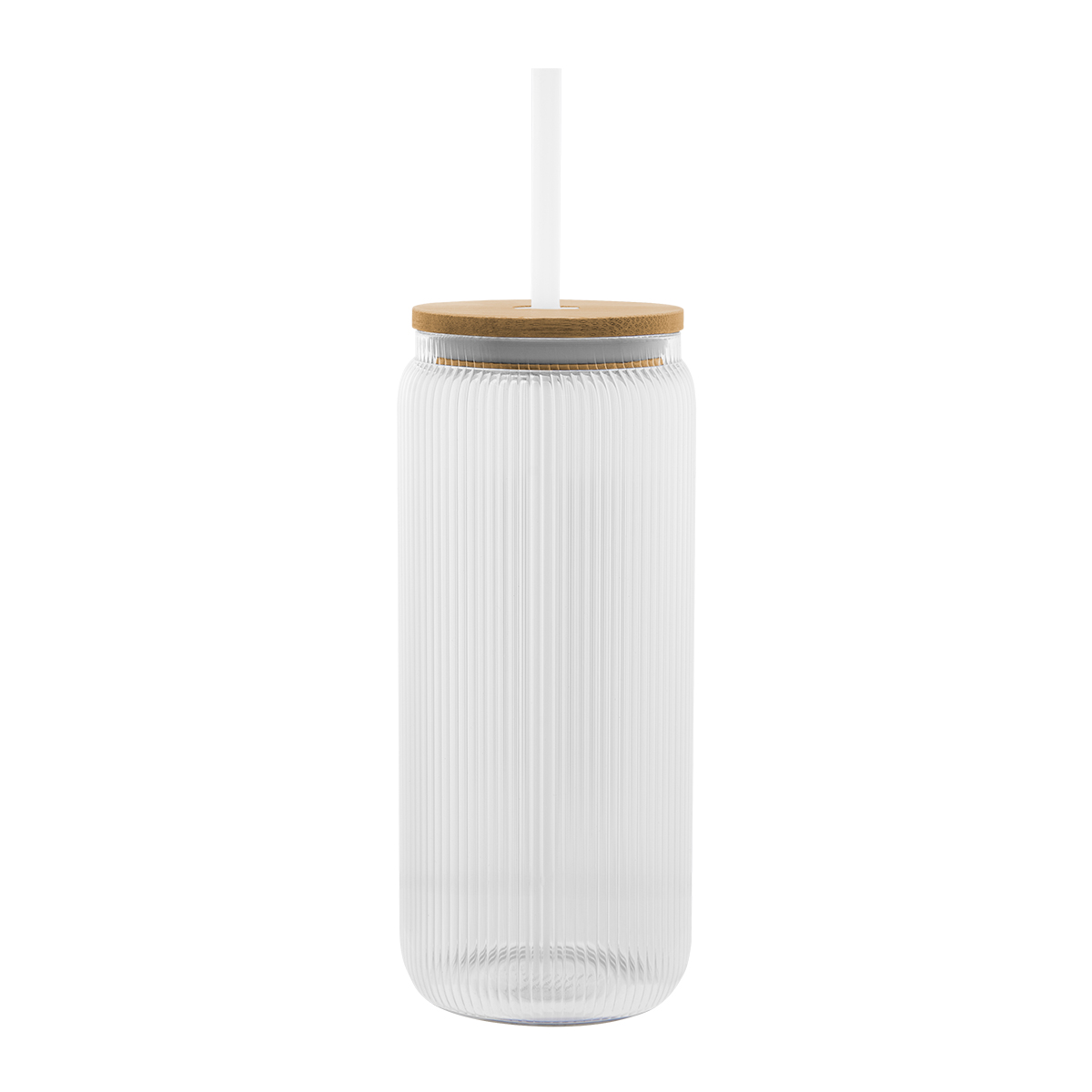 20 Oz. Ribbed Borosilicate Glass Can With Bamboo Lid