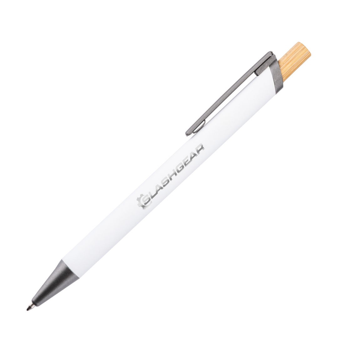 Shearwater Ballpoint Pen w/Bamboo Clicker - White