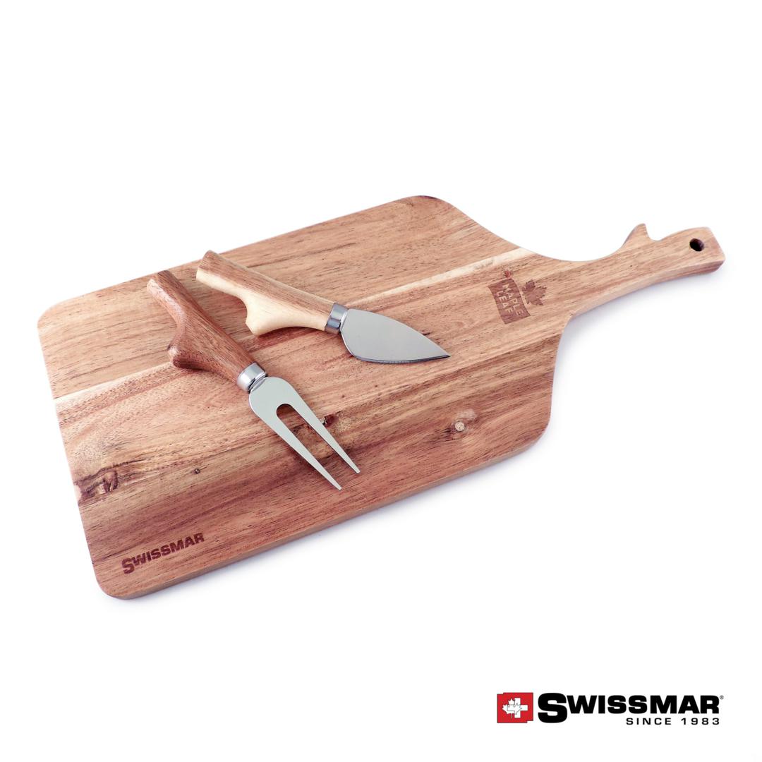Swissmar® Acacia Paddle Cutting Board & Knife Set 1