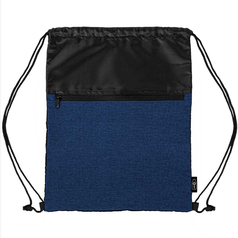 rPET Heather Draw String Bag w/Front Zipper Pocket