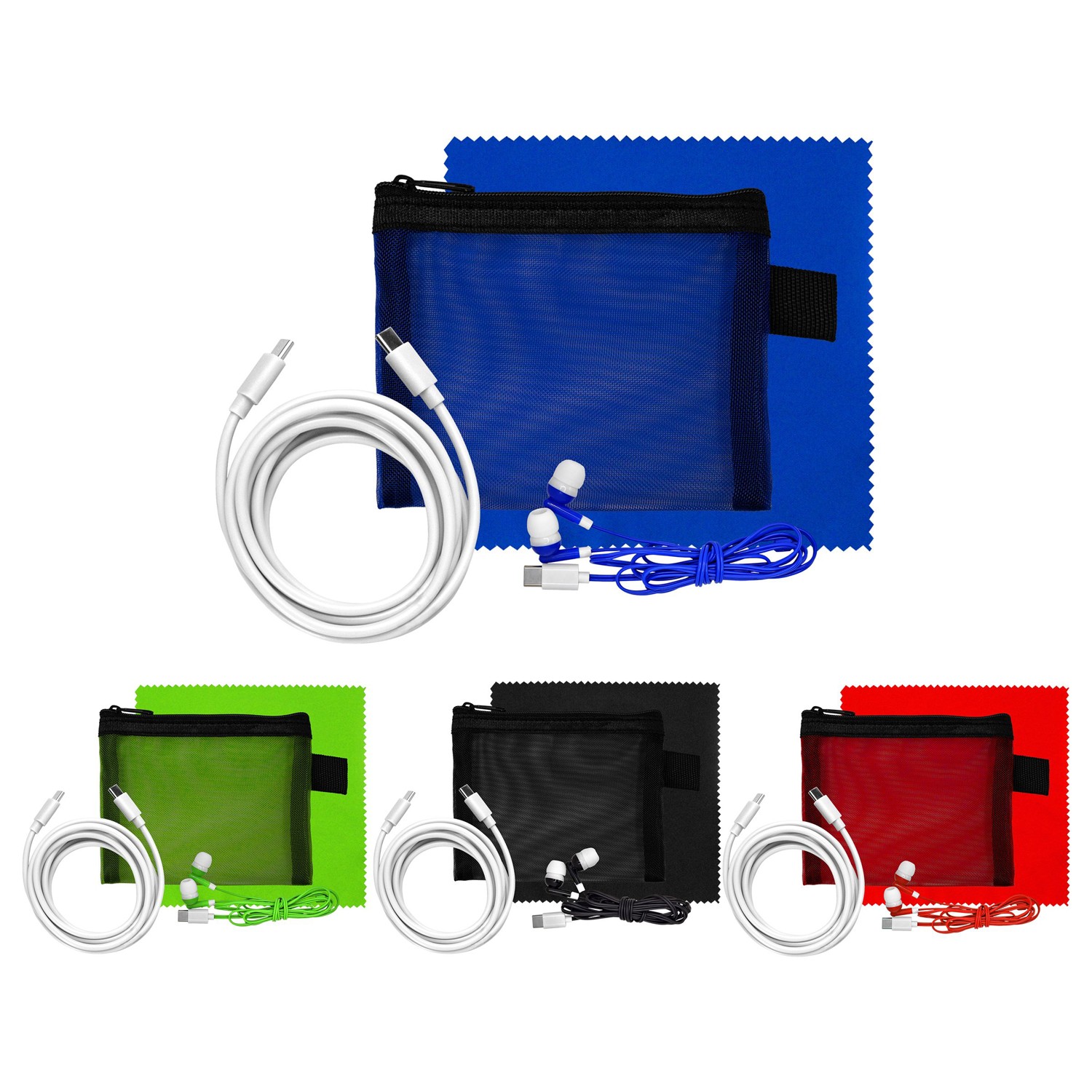 Mesh 6' C to C Cable, Cloth & Ear Bud Set