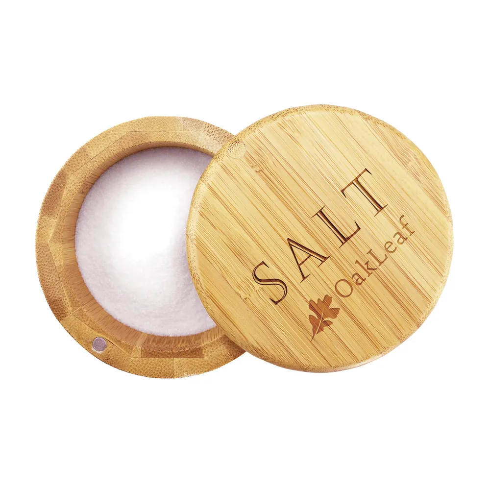 Salt Box with Magnetic Swivel Lid, "Salt" Engraving on Lid