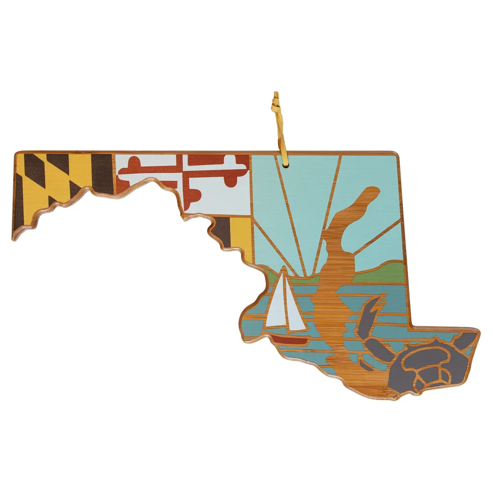Maryland State Shaped Serving and Cutting Board with Artwork by Summer Stokes