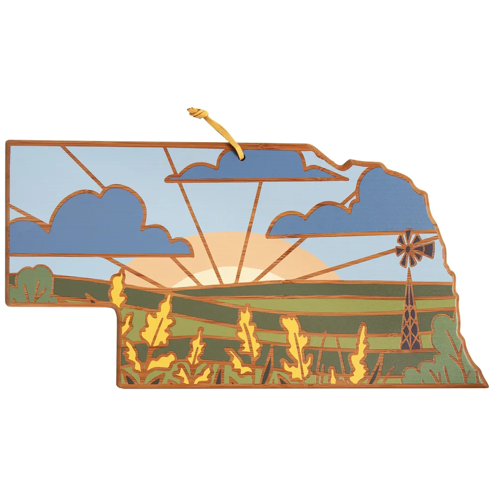 Nebraska State Shaped Serving and Cutting Board with Artwork by Summer Stokes