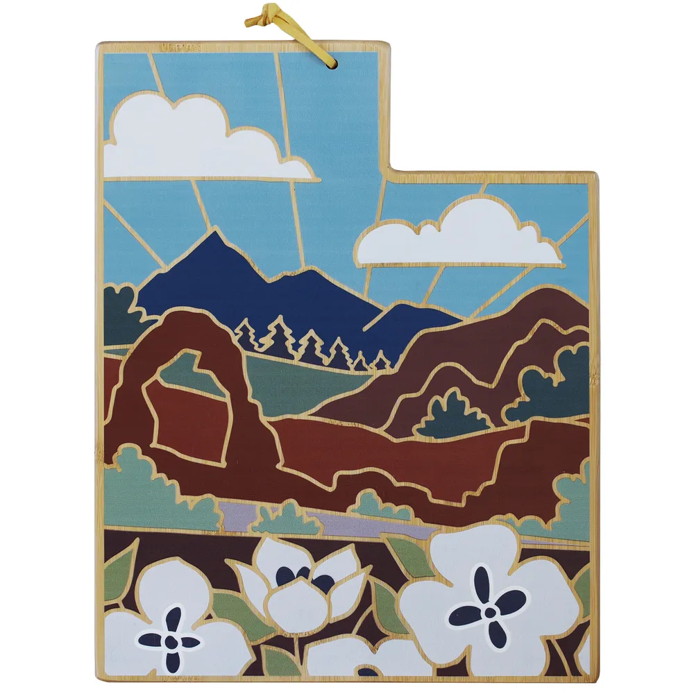 Utah State Shaped Cutting and Serving Board with Artwork by Summer Stokes