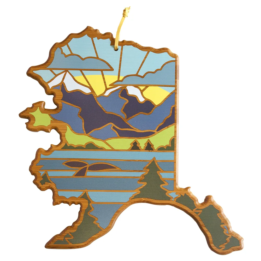 Alaska State Shaped Serving and Cutting Board with Artwork by Summer Stokes