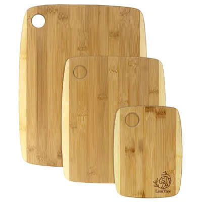 3-Piece Two-Tone Bamboo Serving and Cutting Board Set, 14" x 11" x 3/8", 11" x 9" x 3/8", and 8" x 6