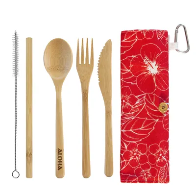 Take-Along Flatware Utensil Roll - Red Hibiscus