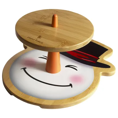 Snowman Bamboo 2-Tiered Serving Stand